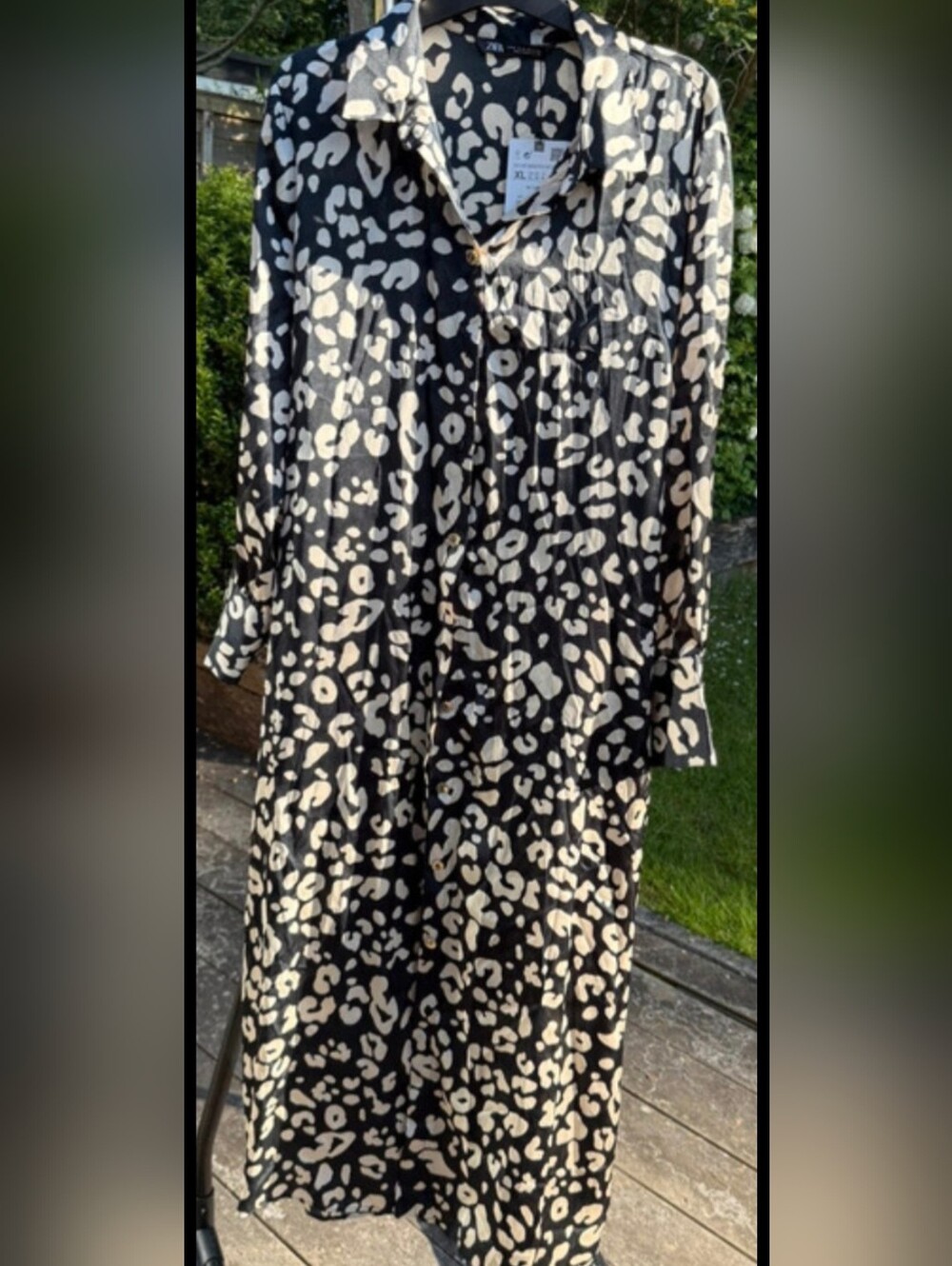 Zara NWT Black and Champagne Leopard Print Button-Front Satin Feel Dress